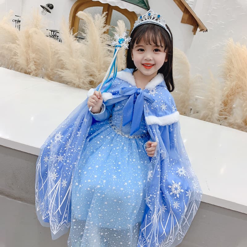 Girls Frozen Cape Cloak Shawl Elsa Princess Autumn Winter Kids Tie Warm Coat for Older Children