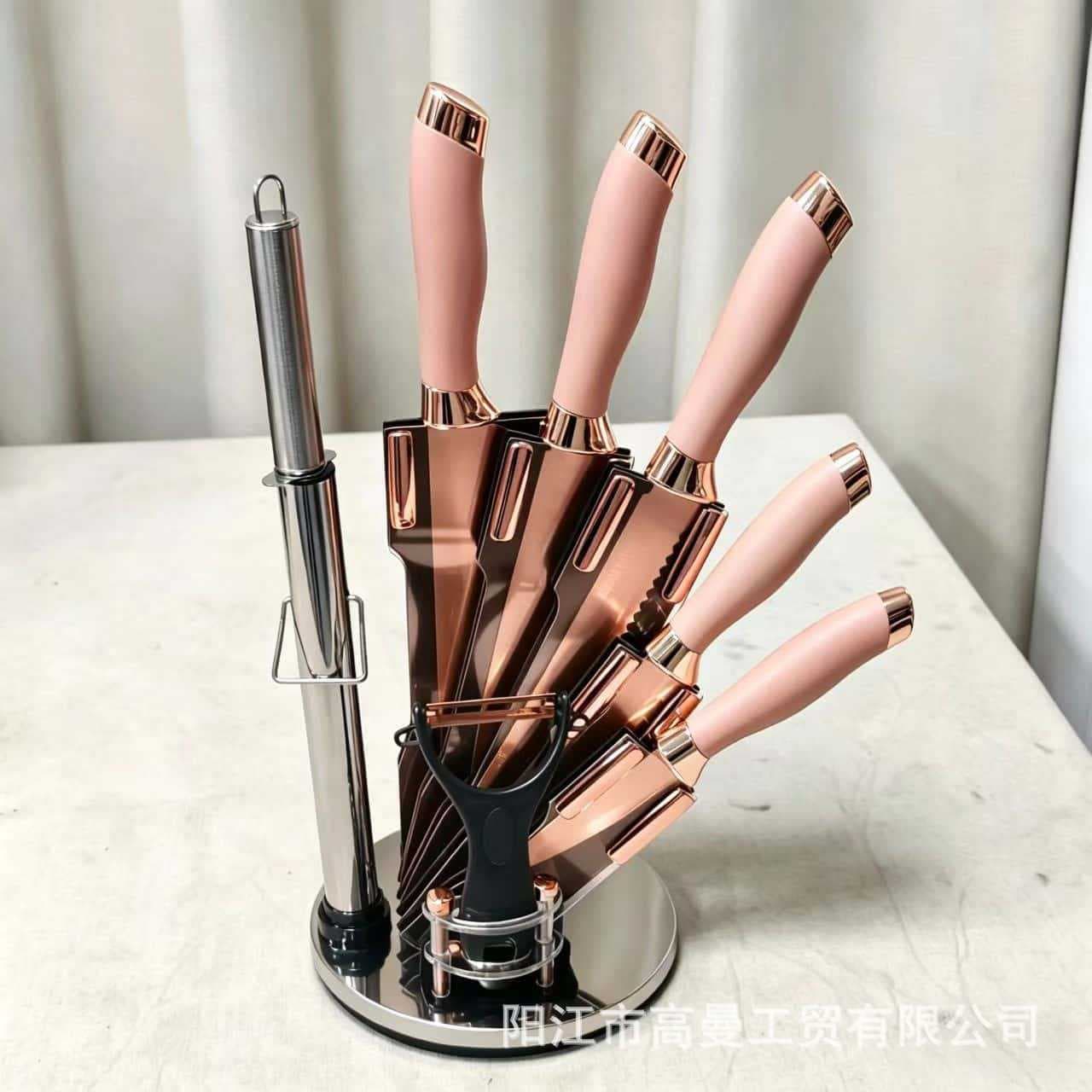 Factory Stainless Steel Knife Wholesale Kitchen Knife Scissors Set Dual Electric Head Multi-Style Titanium Plated Knife Gift Box