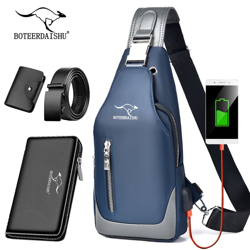 Botter Oxford Cloth Chest Bag Trendy Single Shoulder Crossbody Bag 2023 New Style Small Rechargeable Backpack For Men Hanging