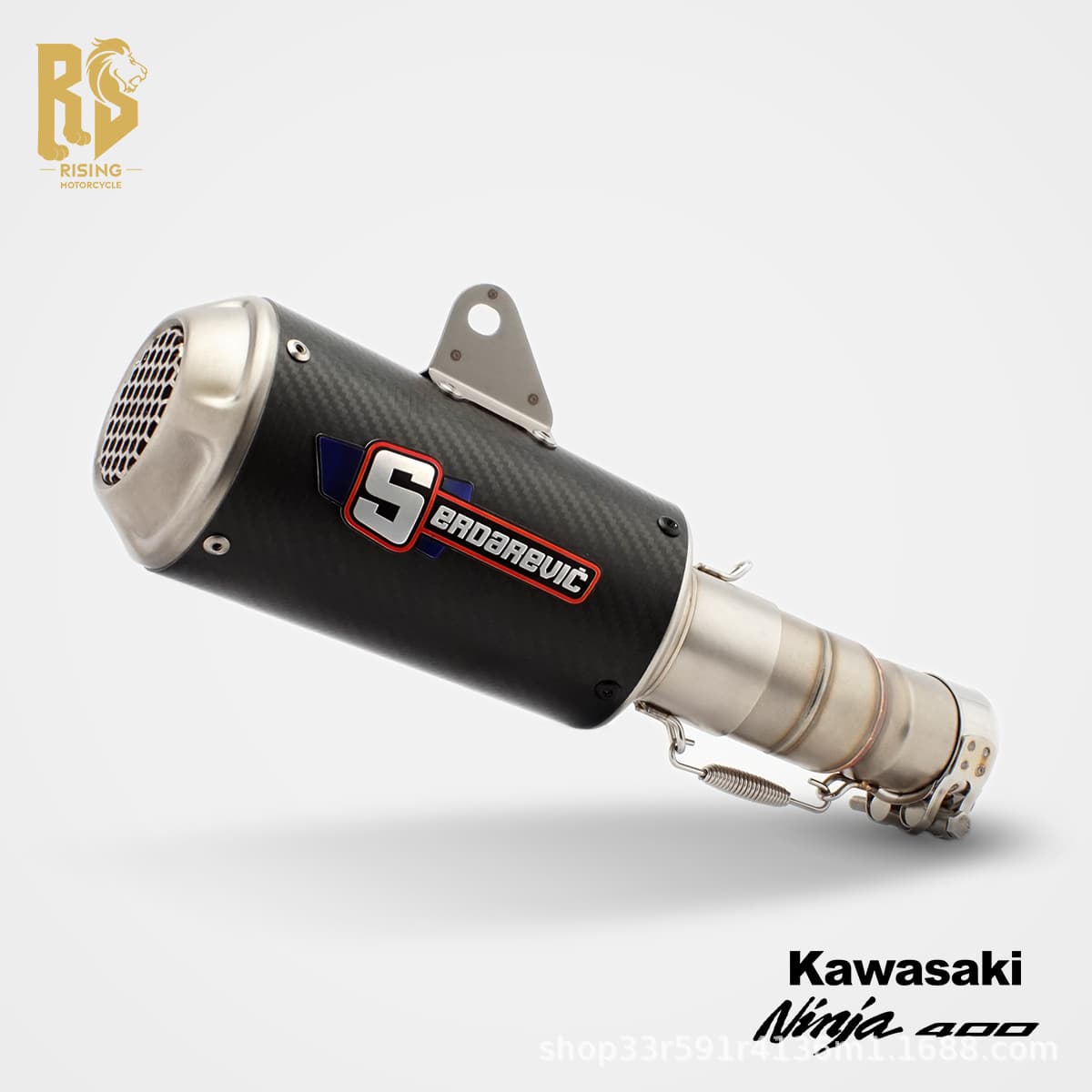 RS Motorcycle Exhaust Pipe for Kawasaki Ninja 400 Modified LV10 Carbon Fiber Honeycomb Mid-Tail Section 2017-23
