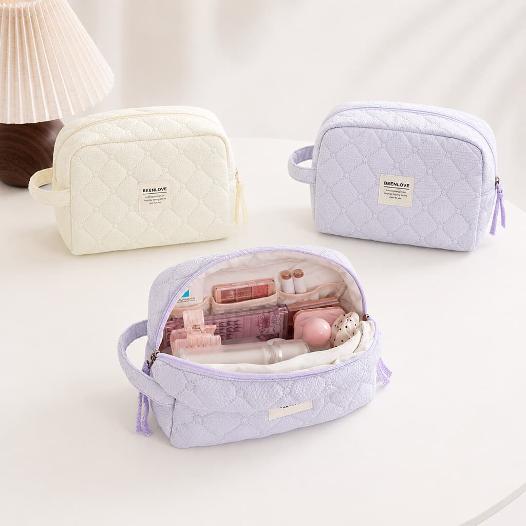 Large Capacity Cosmetic Bag Travel Portable Storage Bag Business Trip Essential Makeup Pouch Urban Simple Style Polyester Cotton Composite