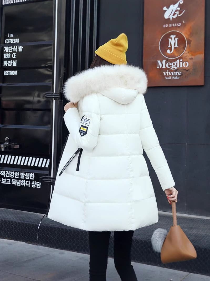 Cross-border 2025 women's mid-length cotton coat, slim fit, plus size, thickened with large fur collar, trendy.