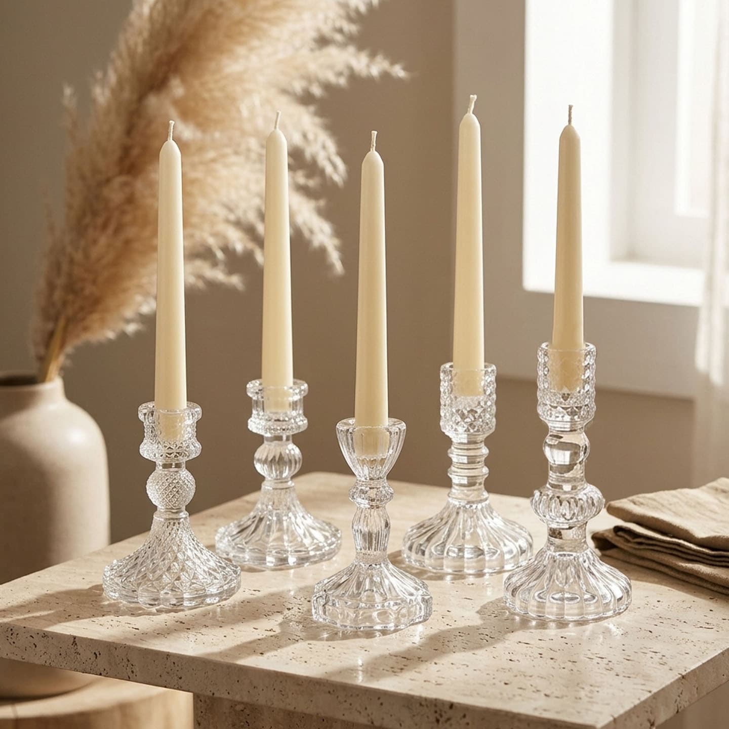 European Ins Romantic Transparent Glass Candle Holder Vintage Decoration for Candlelight Dinner Home Table Wedding Props