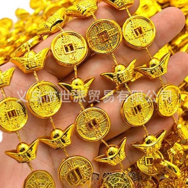 Plastic gold ingot chains, coin string decorations, accessories, chain origami supplies material kits for funeral and sacrificial use