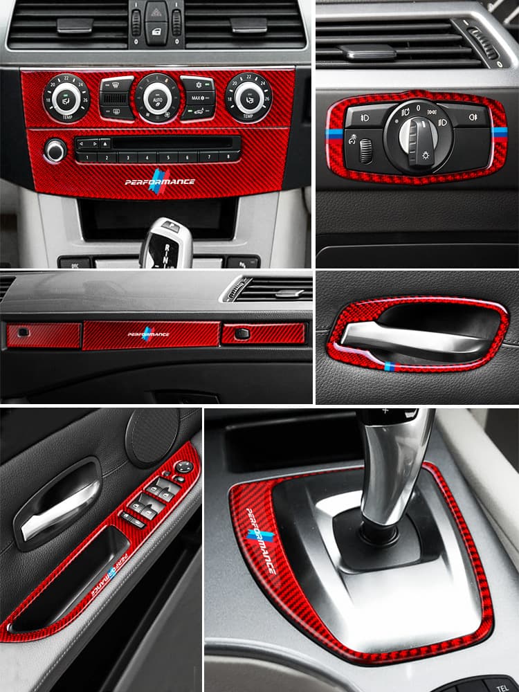 Carbon Fiber Interior Trim for BMW E60 5 Series - Center Console, Gear Shift, Air Conditioning, Dashboard Panel Decals