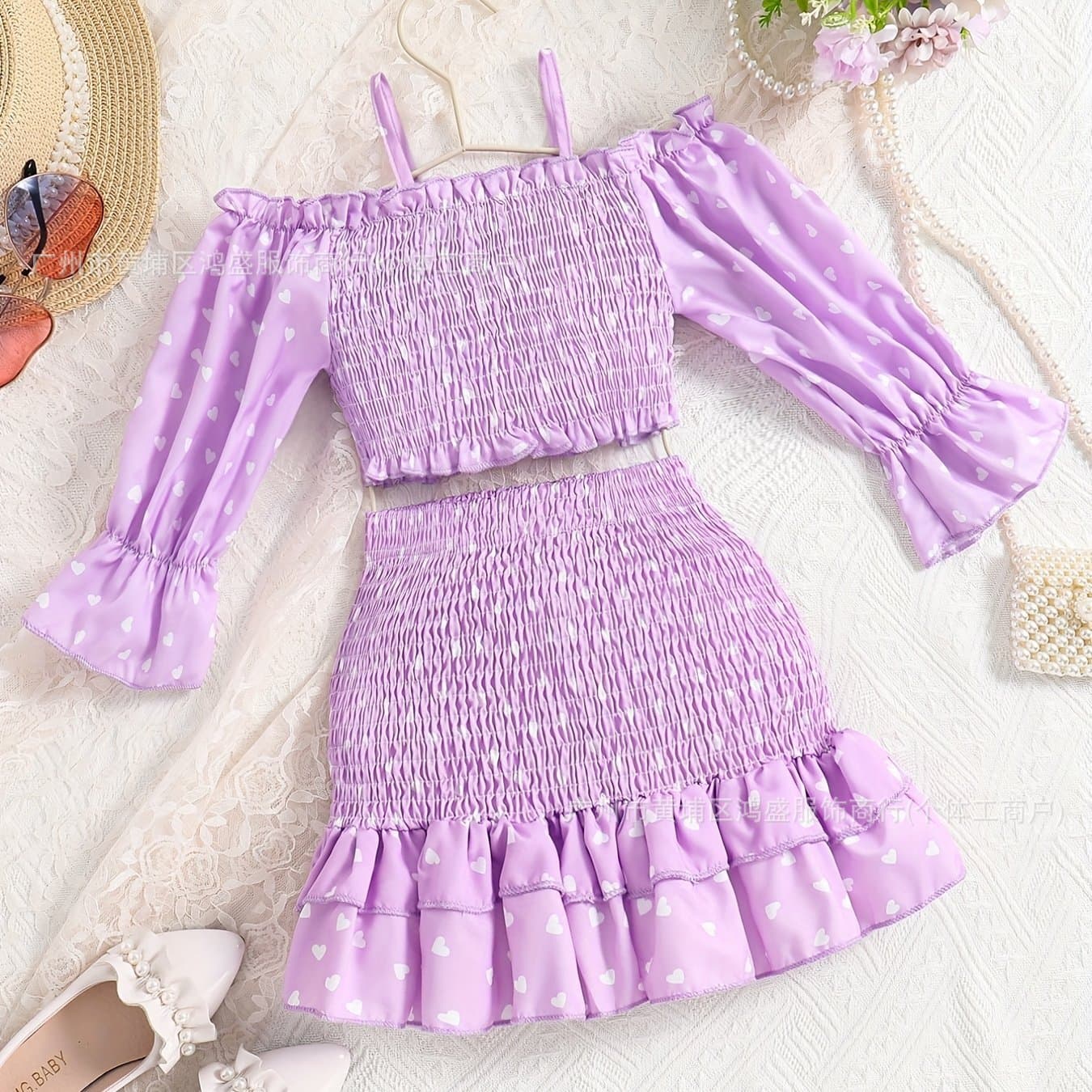 2025 Wholesale Girls 2-Piece Set T-Shirt with Skirt Summer