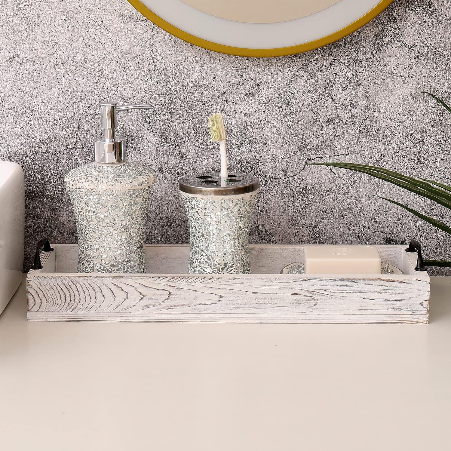 Rustic Wooden Tray with Handles, Desktop Decorative Tray, Bathroom Vanity Storage Tray, Home Use