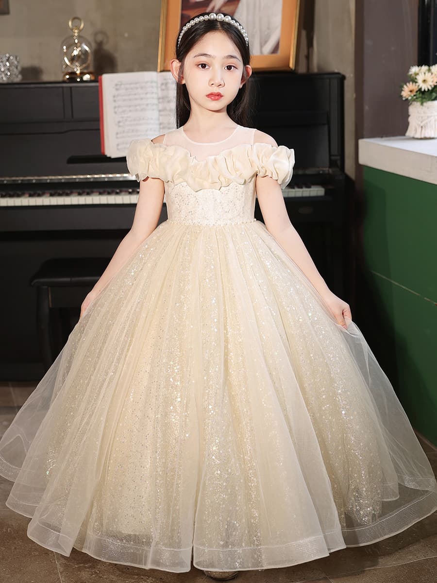Girls Formal Dress Birthday Princess Gown Flower Girl Wedding Tulle Dress High-End Host Catwalk Children Piano Performance Costume