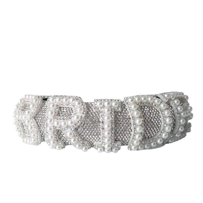 BRIDE Rhinestone Pearl Letter Headband Bridal Headpiece Wedding Decoration Bachelorette Party Bridal Shower