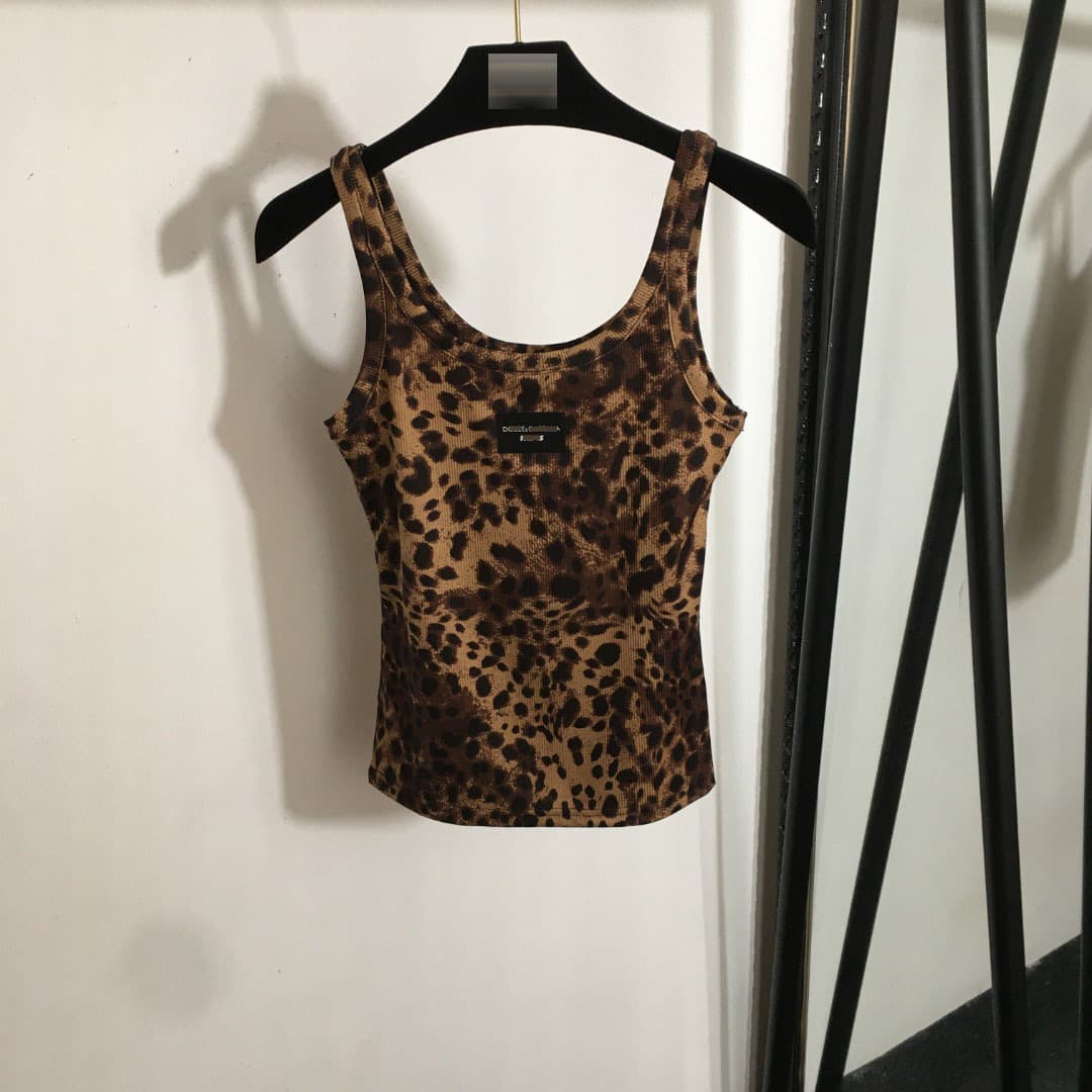 2025 New Nanyou Export Hot Selling Leopard Print Fashion Simple Logo Patch Slim Fit Camisole