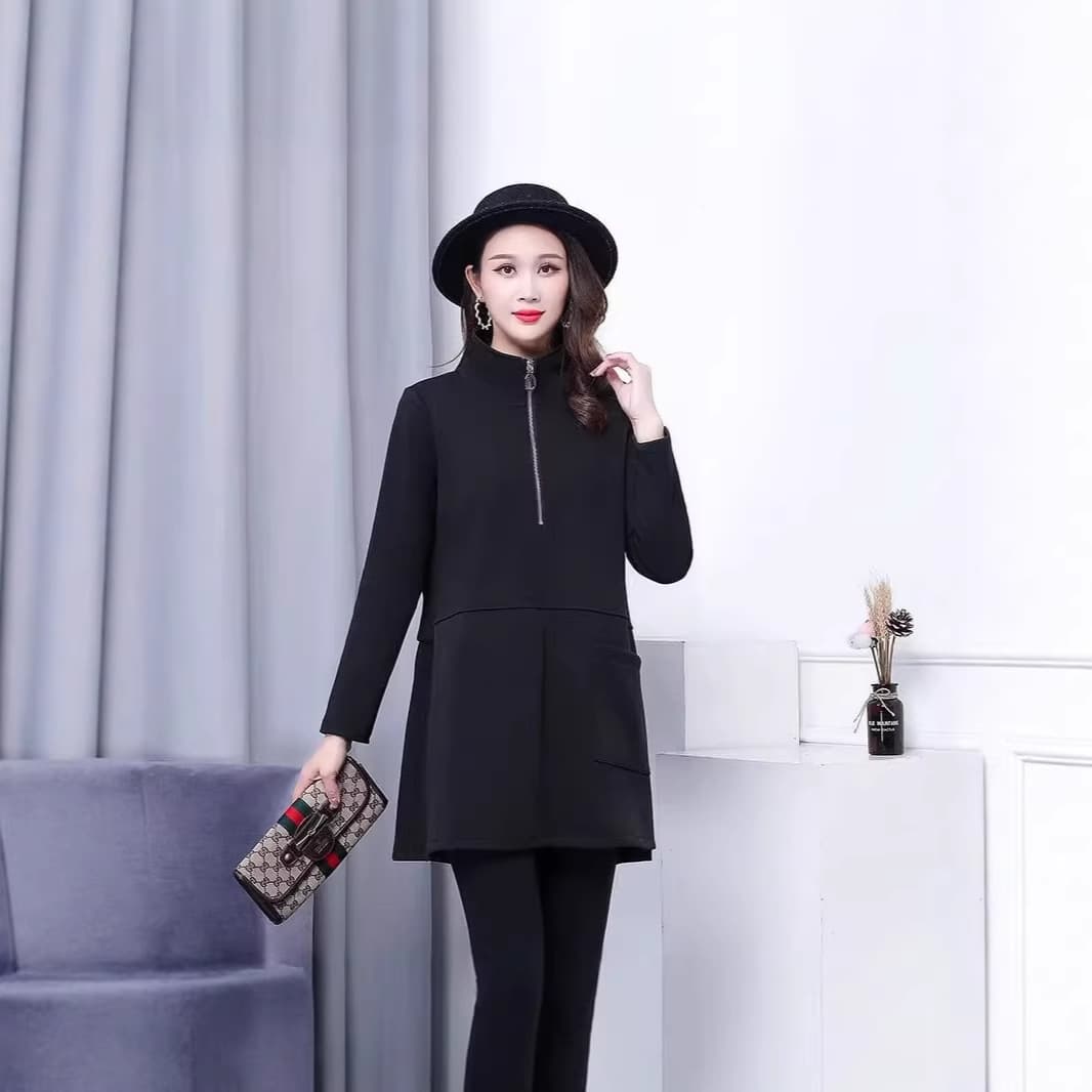 Cross-Border Hot-Selling Loose Stand-Collar Jacket for Autumn and Winter, Fashionable for Plus-Size and Petite Women, Age-Reducing Mid-Length Slim-Fit Sweatshirt for Women