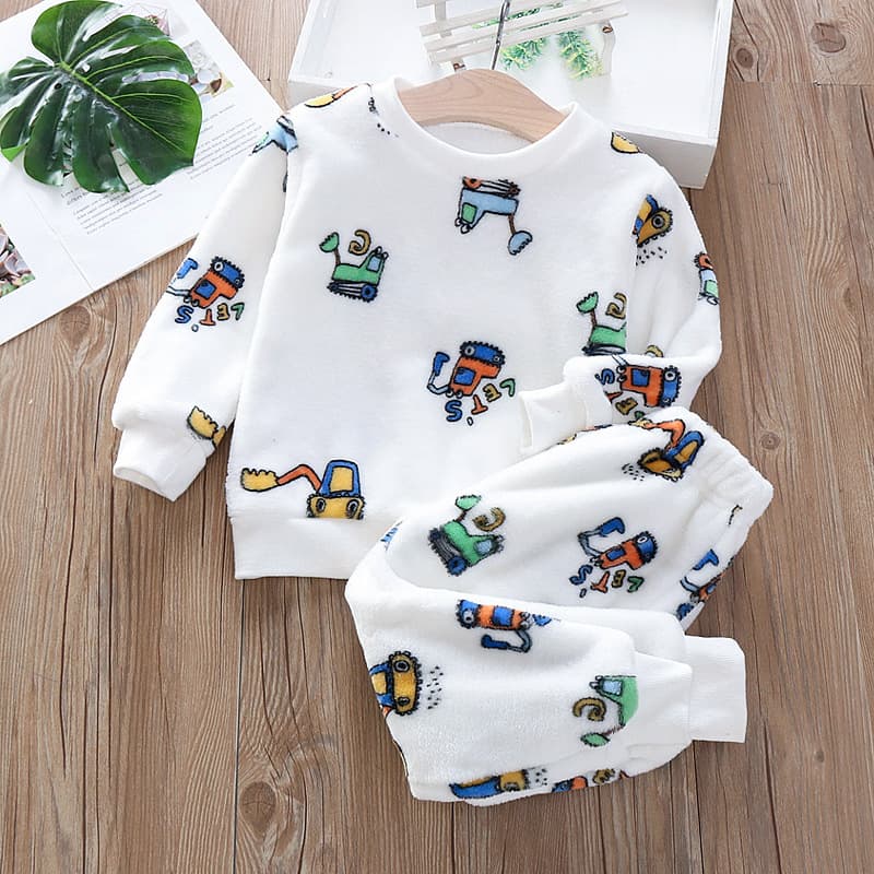 Children's Printed Flannel Winter Loungewear, New Style for Boys and Girls, Thickened with Windproof Cuffs