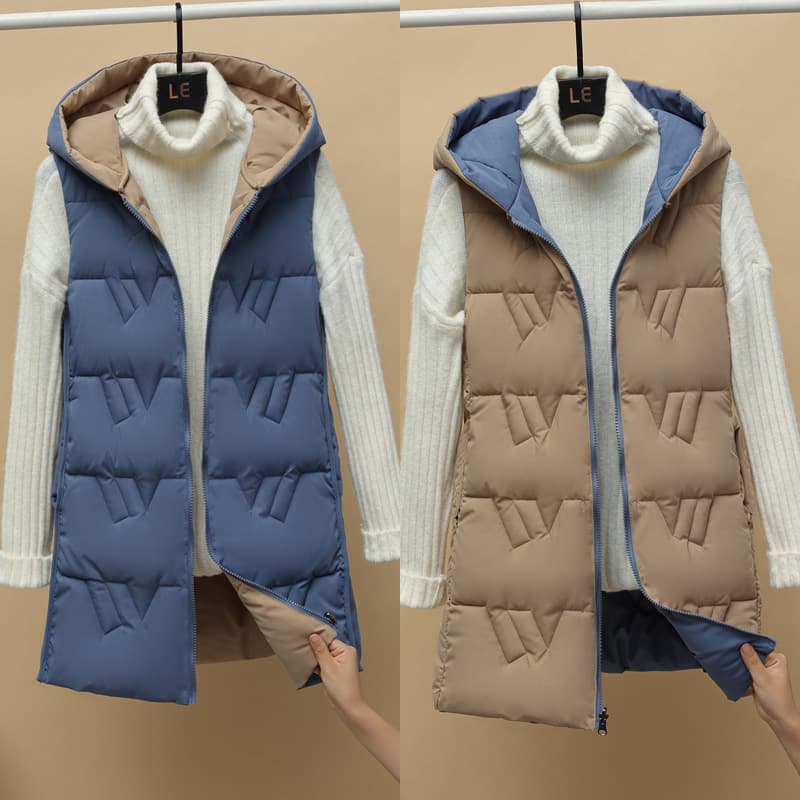 New Double-Sided Vest Women Winter Mid-Length Sleeveless Jacket Korean Style Autumn Winter Down Cotton Vest Thick Coat