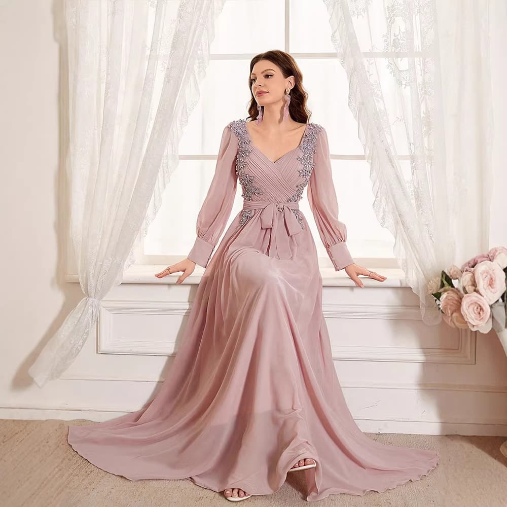KY1033 Cross-border Europe and America Amazon Spring Long Sleeve Women's Dress Fashionable Pure Banquet Dress