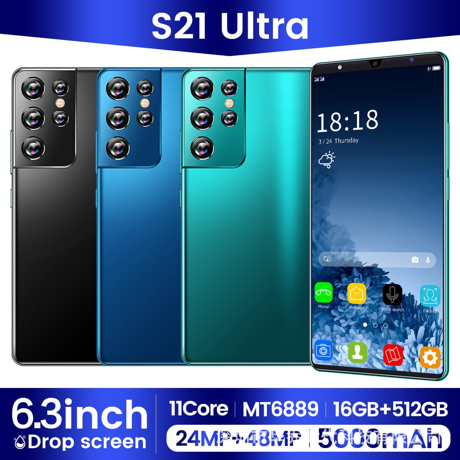 2026 S21 Ultra Cross-Border Phone 6.3-inch Large Screen Supports Global Bands Android System Google Apps