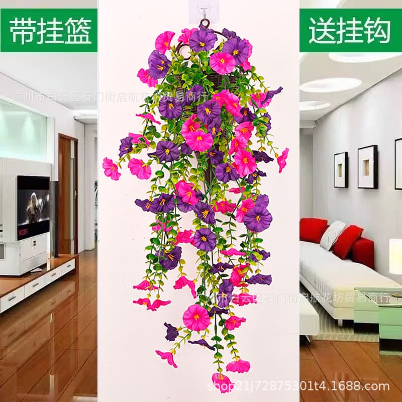 Cross-border Amazon Artificial Eucalyptus Morning Glory Silk Flowers for Home Wedding Outdoor Courtyard Wall Hanging Vine Fake Flowers