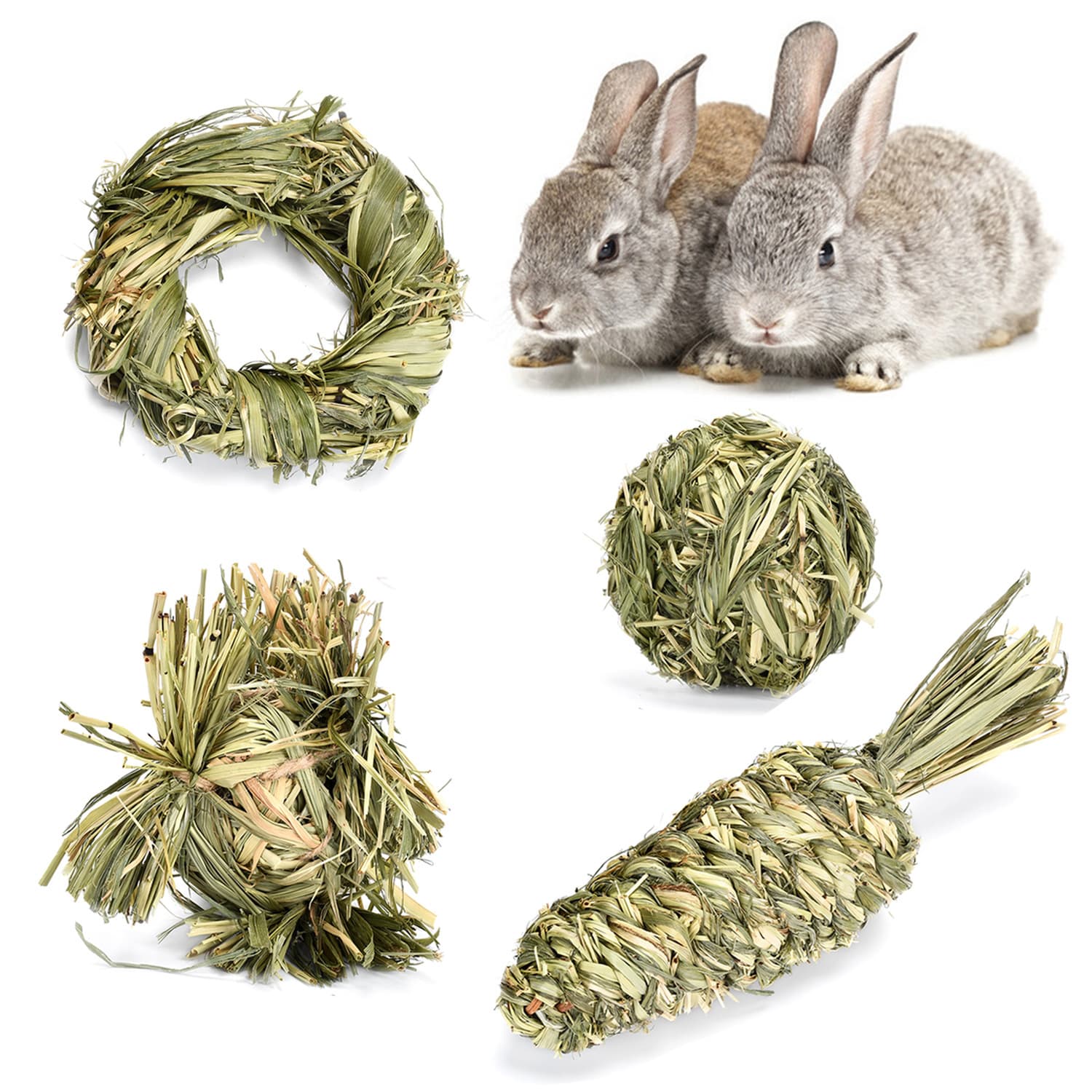 Rabbit Chinchilla Boredom Relief Toy Grass Woven Ball Timothy Hay Ball Complete Set for Exotic Pets Chewing Snack Pet Supplies