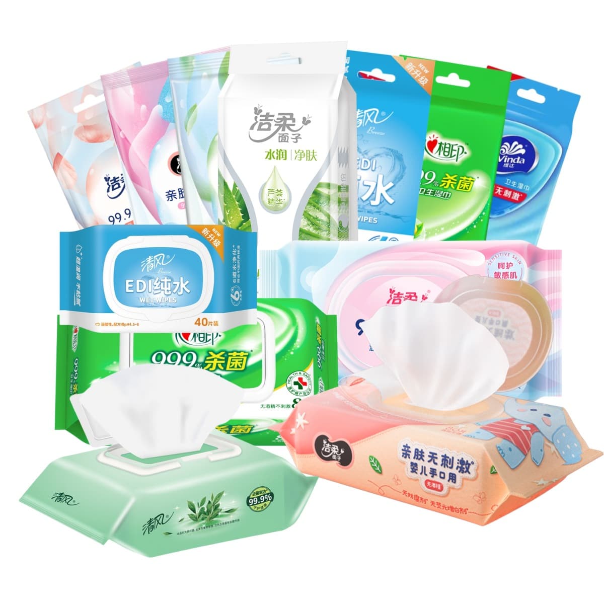 Lightning Warehouse Supermarket Stock Wet Wipes, Alcohol Hygiene Wipes, Individually Packaged with Lid, Wholesale Portable Wipes