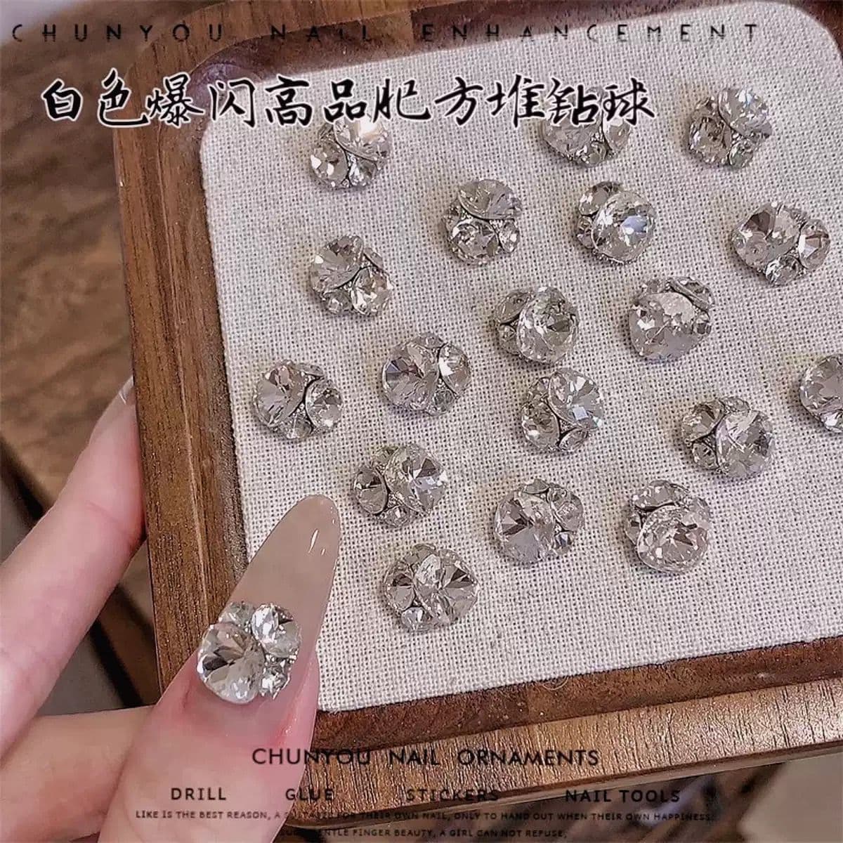 2025 new finished product pile diamonds explosive square white ball diamonds super versatile pile diamonds nail art jewelry crystal nails