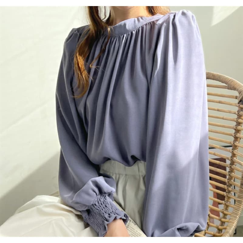 Cross-border Single Order Japanese and Korean Style 2025 Spring/Summer New Blouse Undershirt Top High Neck Puff Sleeve Chiffon Shirt