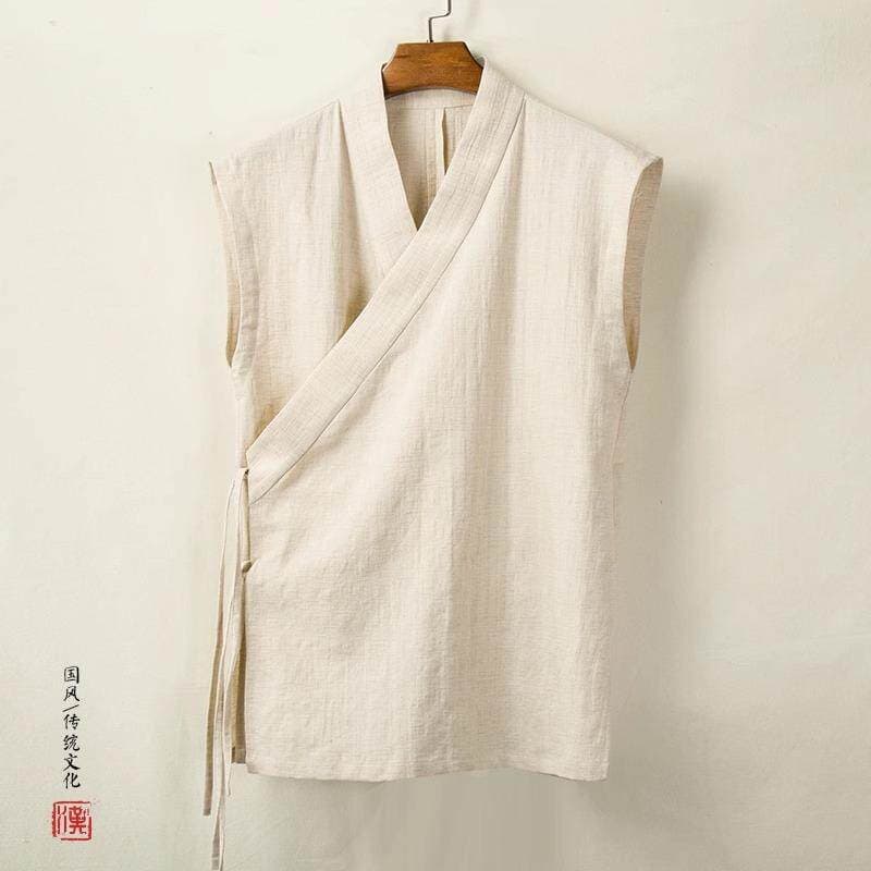 Chinese style large slanted lapel waistcoat improved Hanfu vest vest loose Chinese style mandarin summer thin cotton and linen Tang suit