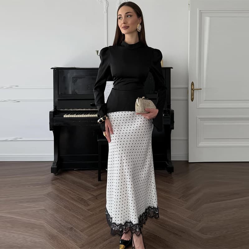 2026 New European and American Amazon Cross-border Women's Fashion Waist-Lace Polka Dot Skirt Set