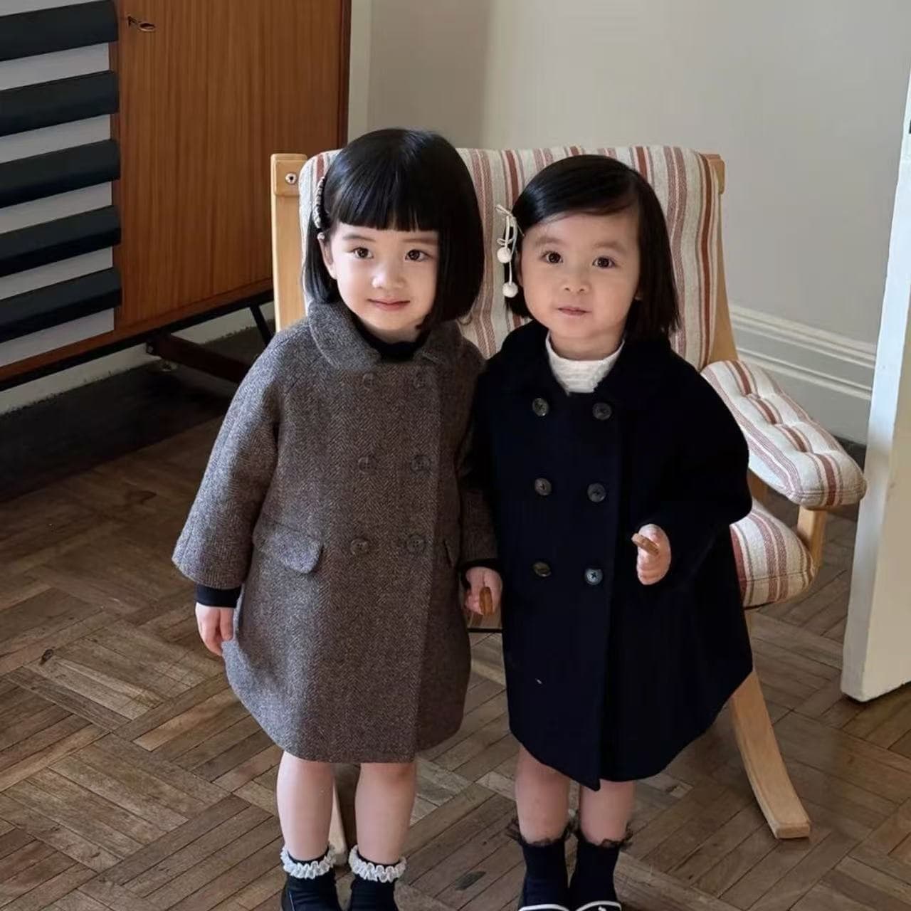 Korean Style Kids' Clothing Girl's Jacket 2025 Autumn/Winter New Fashionable Stylish Retro Little Girl Warm Wool Coat