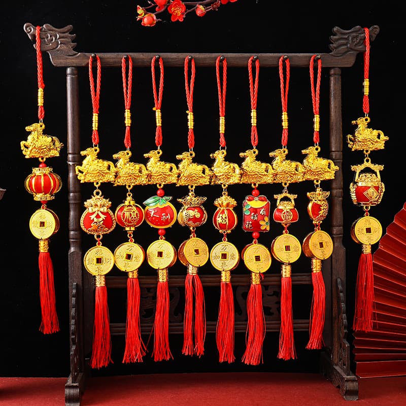 2026 New Zodiac Horse Pendant, Gold-plated Copper Coins, Descendant Bucket, God of Wealth Ornament, Plastic Spring Festival Accessories and Decorations