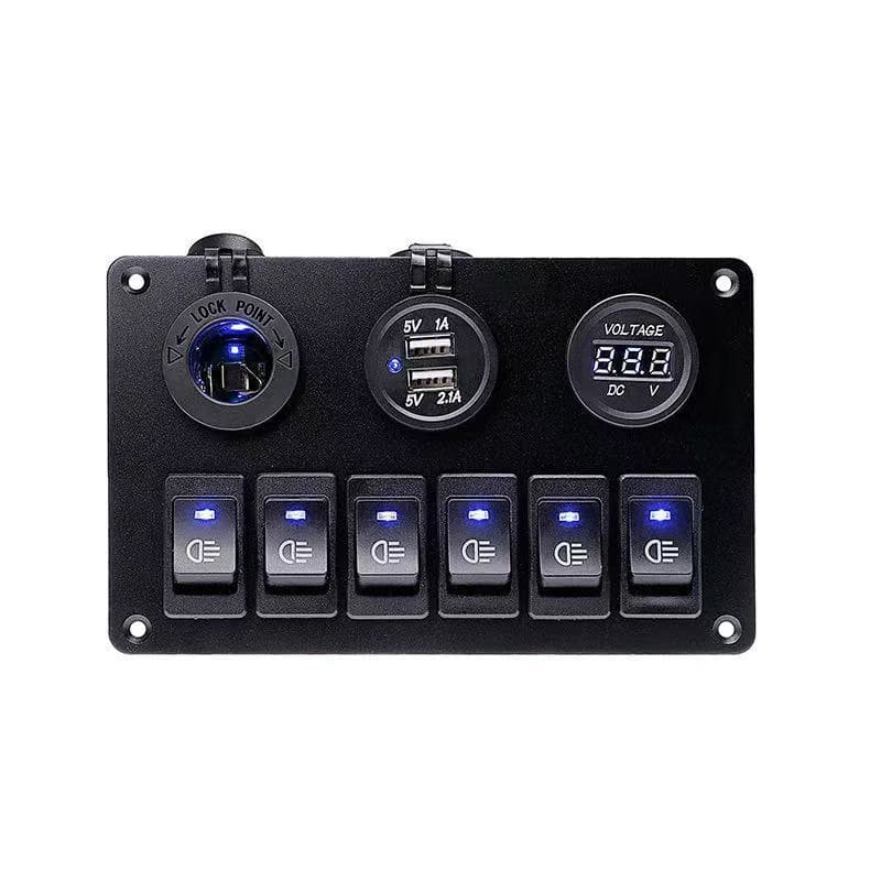 Factory Direct 6-Gang Combination Panel Switch with Dual USB, Cigarette Lighter Socket, Voltage Meter Panel Switch XU