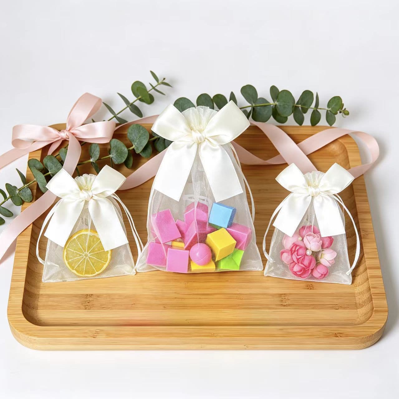 Cross-border Dropshipping Beige Semi-transparent Tulle Bag, European-style Wedding Favor Gift Packaging Bag, Festival Gift Drawstring Pouch