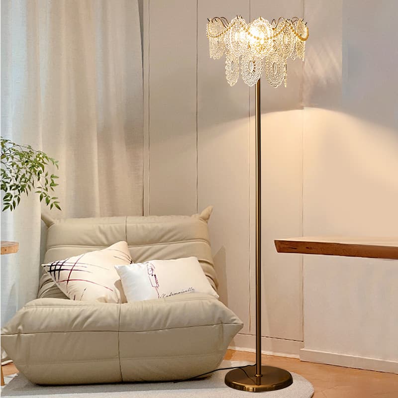 French light luxury crystal floor lamp living room modern simple creative bedroom bedside table lamp 2024 Italian cream style
