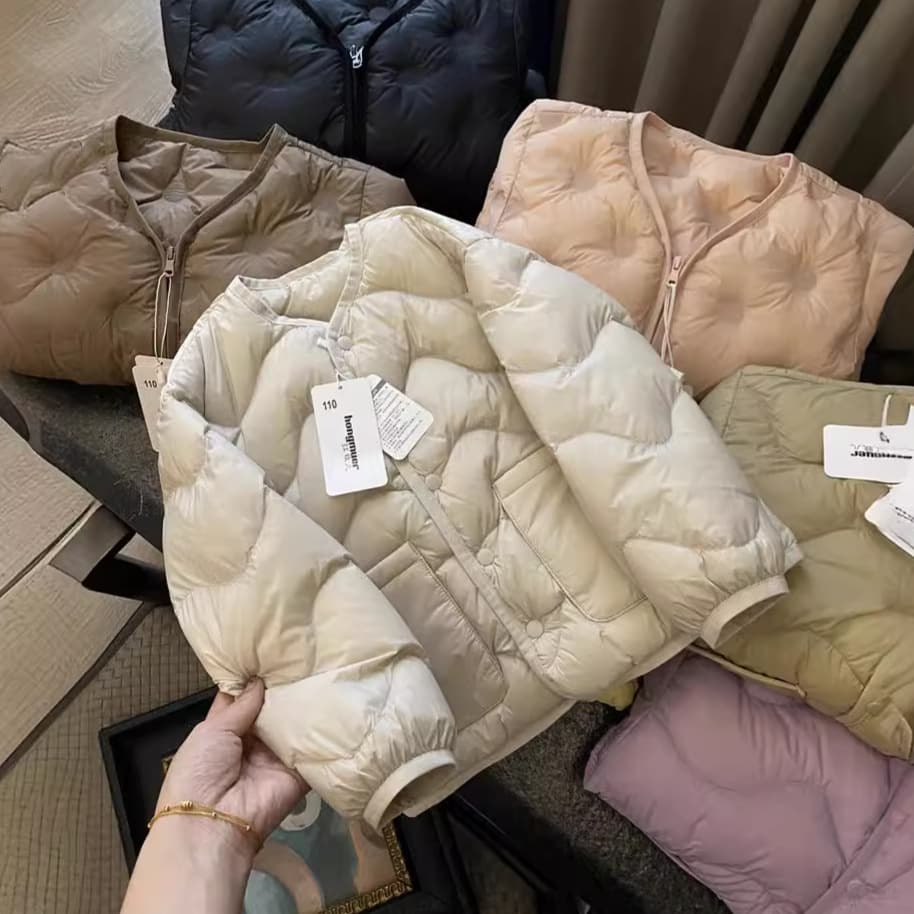 Middle/Older Kids 90% Duck Down Lightweight Down Liner 2025 New Children's Autumn/Winter Round Neck Wave Light Down Jacket