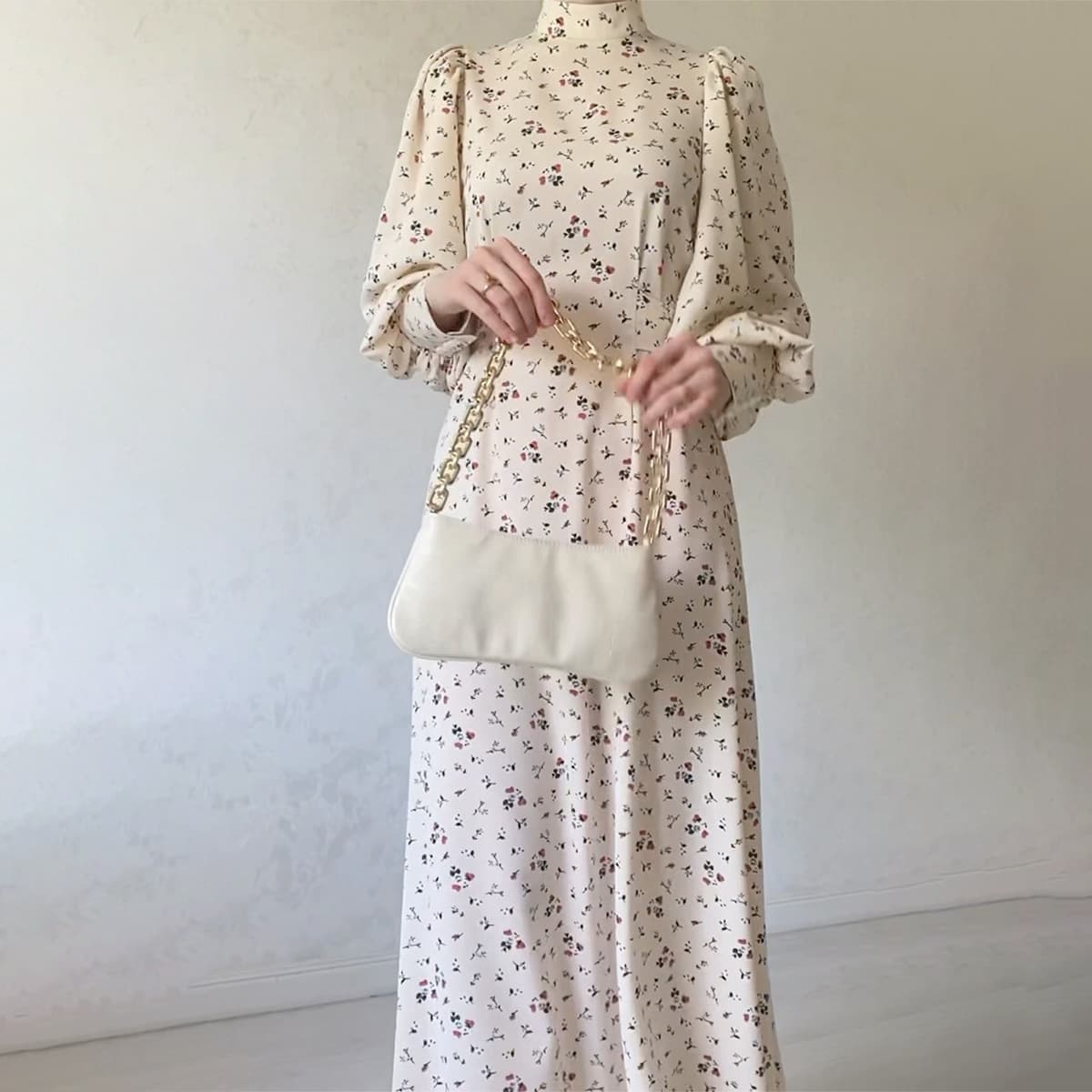 Amazon European and American 2025 spring gentle style loose lace-up floral dress with long sleeves and long skirt