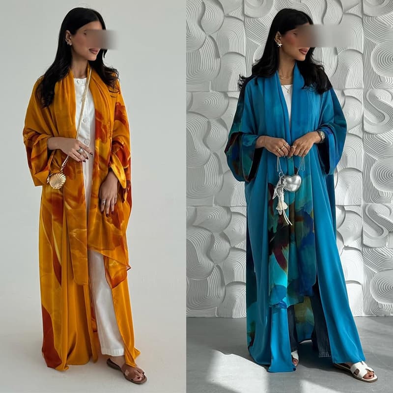 MQ217 2026 Summer Modest New Cardigan Dress Set with Hijab Two-Piece Chiffon Printed Outerwear