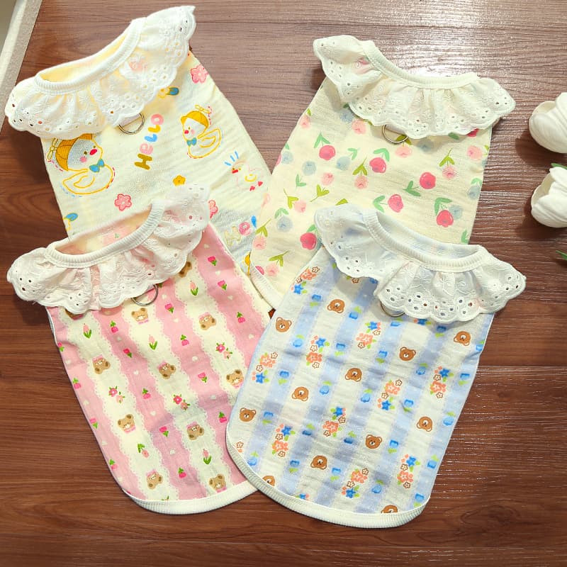 Cotton Gauze Thin Pet Clothes for Cats and Dogs, Breathable Air Conditioning Outfit, Suitable for Munchkin Cats, Anti-Shedding, Leash Compatible