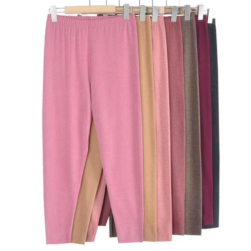 Autumn/Winter Middle-Aged & Elderly Dralon Thermal Pants, Women's Mom High-Waist Brushed Base Pants, Solid Color Large Size Knee-Protecting Long Underwear