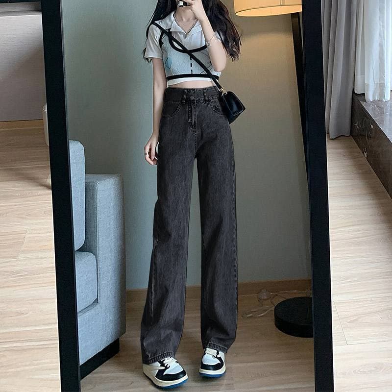 High-waisted wide-leg jeans for women 2025 new summer thin loose straight leg slimming and drapey for small people