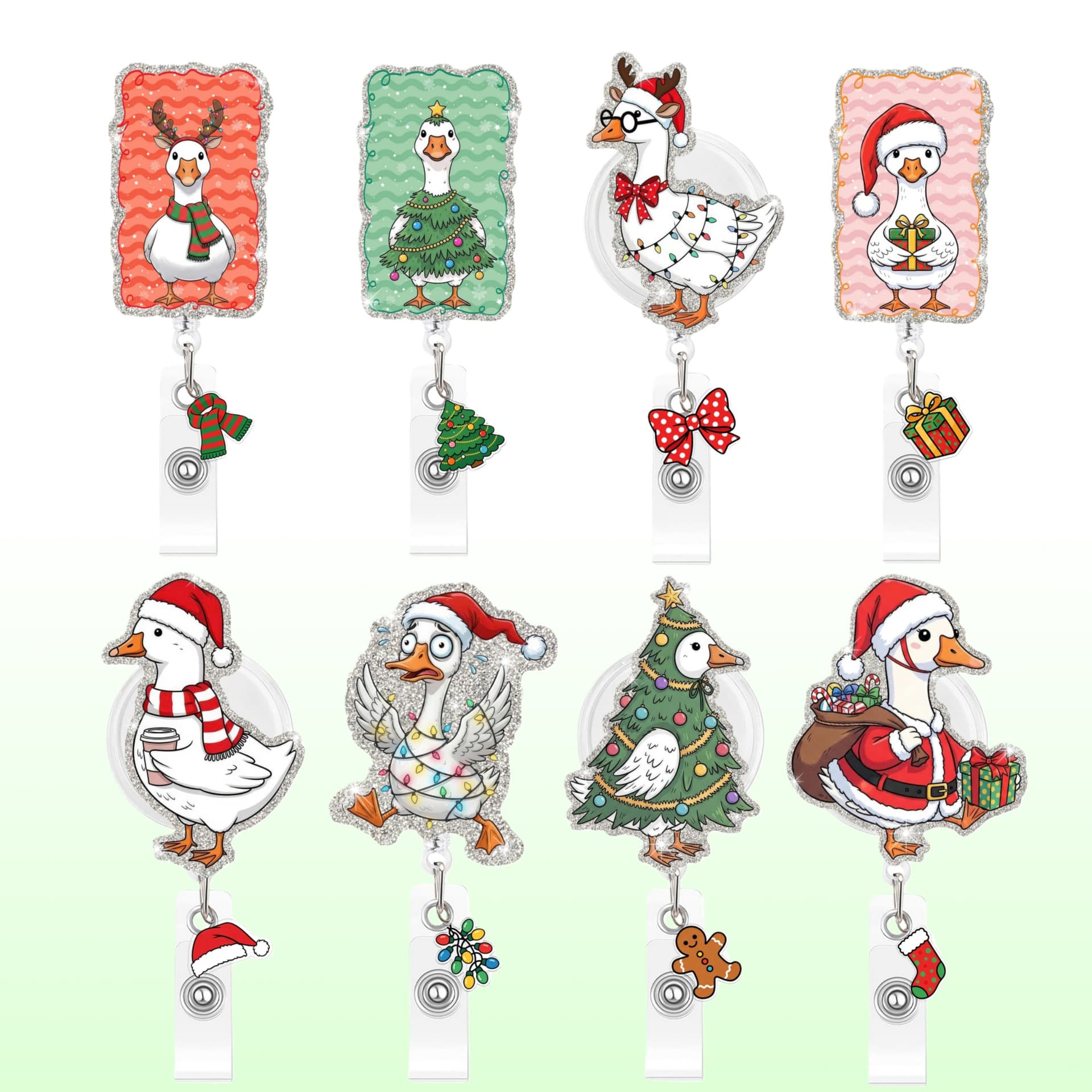 Exquisite glitter Christmas goose cross-border badge holder customizable retractable pull-out with exquisite pendant small pendant