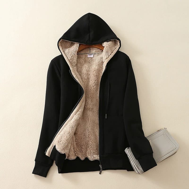 Amazon Korean-Style Retro Warm Mid-Length Fleece-Lined Thickened Stylish Commuter Zip-Up Cotton Sweatshirt