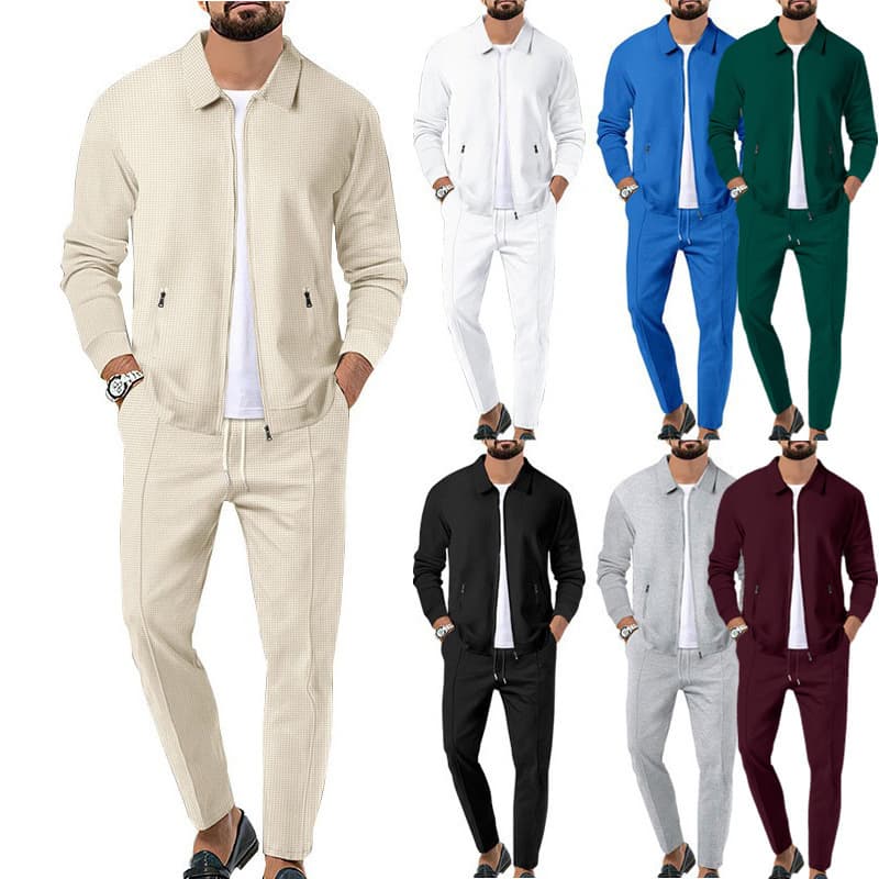 Business casual jacket men's autumn youth waffle zipper pocket lapel slim cardigan men's jacket suit