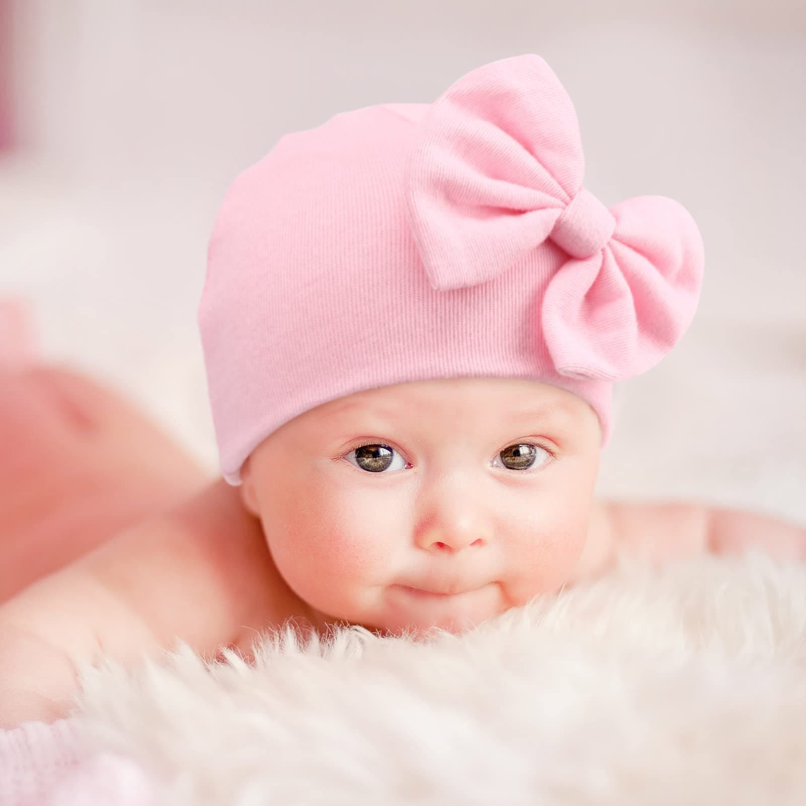 Newborn Baby Girl Hat Winter Infant Hat and Mittens Set Bow Knit Headband Cap for Baby Girls
