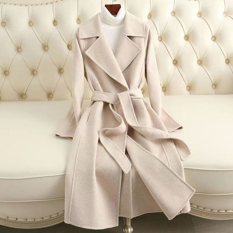 New Autumn/Winter Wool Coat Women Mid-Length Over-Knee Slim Fit Belted Woolen Coat High-End Wool Outerwear Women