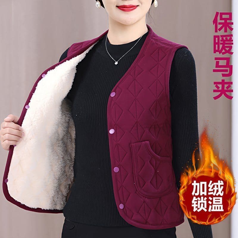 Fleece-lined Vest for Autumn and Winter, Thickened Warm Vest, Casual Loose New Style Mom Middle-aged Vest Outer Wear