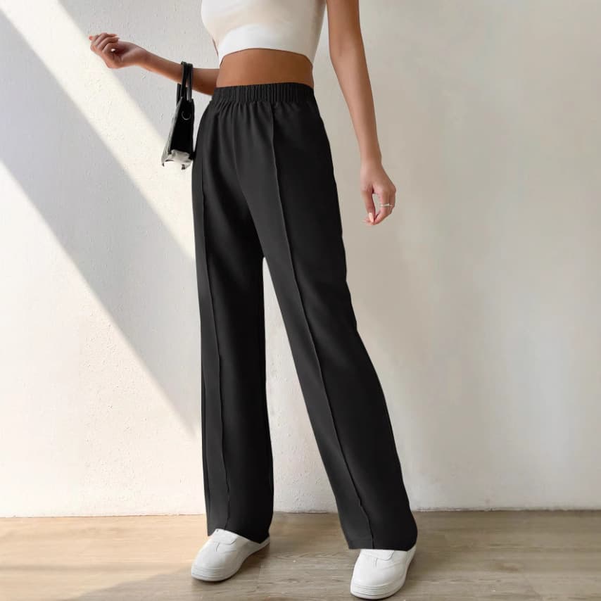 Europe and America Cross-border Spring Summer Fashion Woven Wide-Leg Pants with Structured Center Seam and Real Pockets High Waist Wide-Leg Long Pants