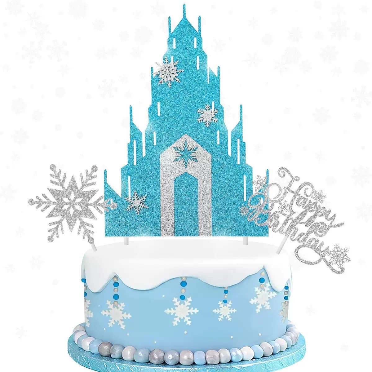 Frozen Happy Birthday Cake Topper Snowflake Castle Girl Birthday Party Dessert Table Decoration