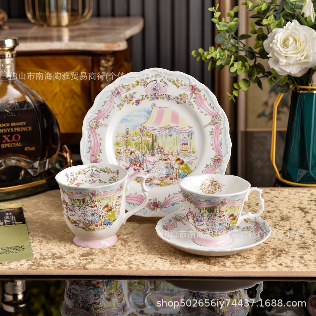 Cross-border Royal Mouse Moving Pink Wedding Fairy Tale Mug Coffee Cup Saucer Dessert Plate Set
