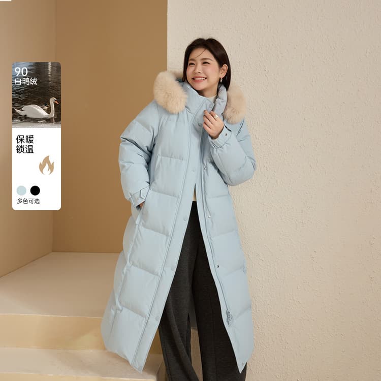 [Knee-length 90% duck down down jacket] Xian Li Xiu plus-size detachable fur collar coat for heavy women, winter new style
