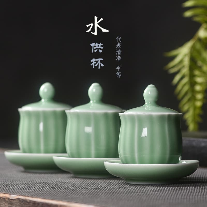 Holy Water Cup, Ceramic Buddha Offering Cup, Pure Water Cup for Buddha, Wealth God Offering Small Tea Cup, Buddhist Ritual Supplies