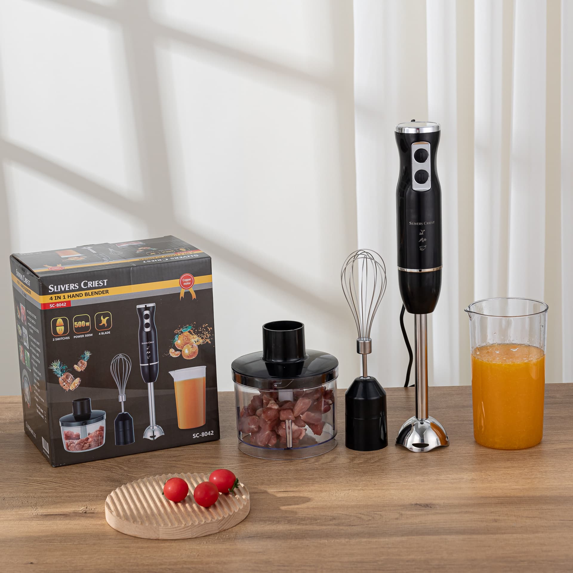 Cross-border 4in1 Hand Blender - Four-in-One Electric Mixing Stick, Handheld Juicer, Egg Beater, Meat Grinder