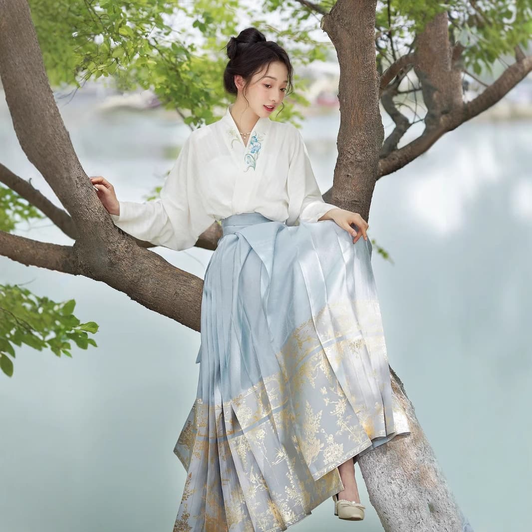 Summer Hanfu for Women New Arrival Simple Printed Mamian Skirt Full Set ["Full Courtyard Fragrance"] Lightweight Commute Ancient Costume